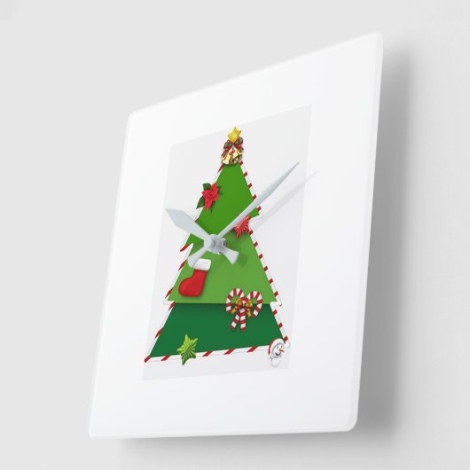 **可愛いクリスマスパッチワークツリー**時計 スクエア壁時計 (傾斜)