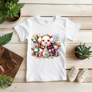 可愛いクリスマスパンツアーとホットココアTシャツ ベビーTシャツ