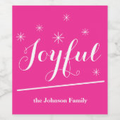 可愛いクリスマスパーソナライズされた名シックなピンク ワインラベル (シングルラベル)