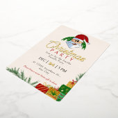 可愛いクリスマスパーティーサンタクロースお花モチーフ 箔招待状 (回転した状態)