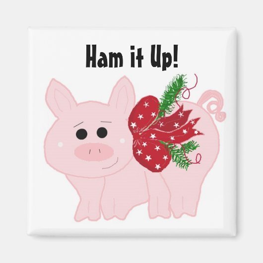 可愛いクリスマスピッグ – ハムを上げろ! マグネット (正面)