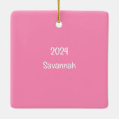 可愛いクリスマスピンクのフォトフレーム セラミックオーナメント (裏面)