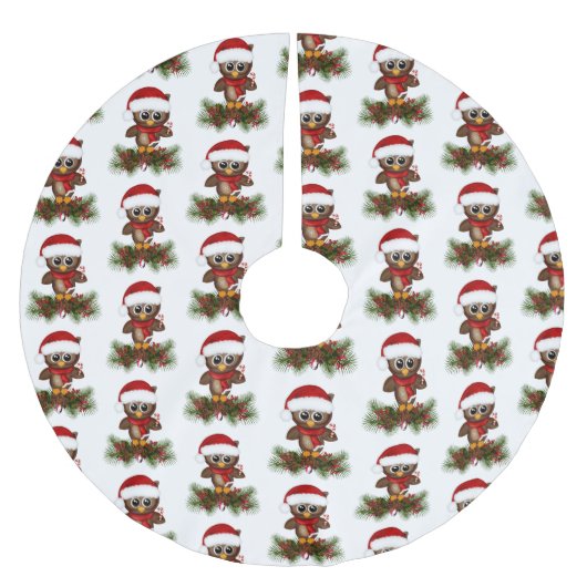 可愛いクリスマスフクロウオンパインブランチツリースカート ブラッシュドポリエステルツリースカート (正面)