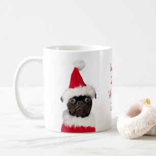 可愛いクリスマスブラックパグパピーサンタが見る コーヒーマグカップ