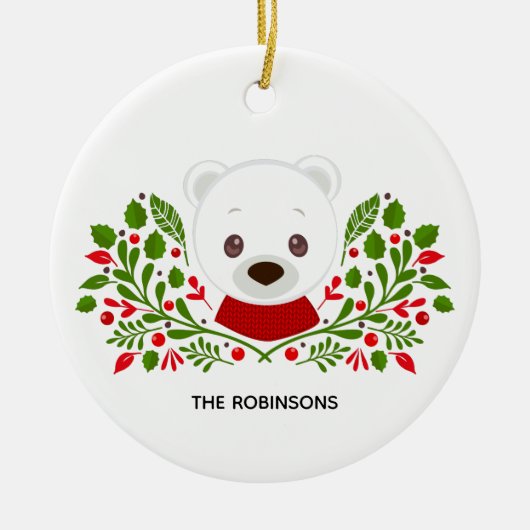 可愛いクリスマスベアの写真 セラミックオーナメント (正面)