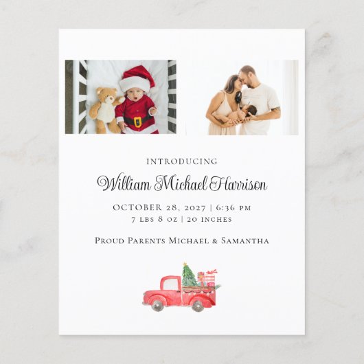 可愛いクリスマスベビー誕生発表写真カード (裏面)