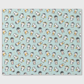 可愛いクリスマスペンギンオンブルーラッピング紙 ラッピングペーパー (フラット)