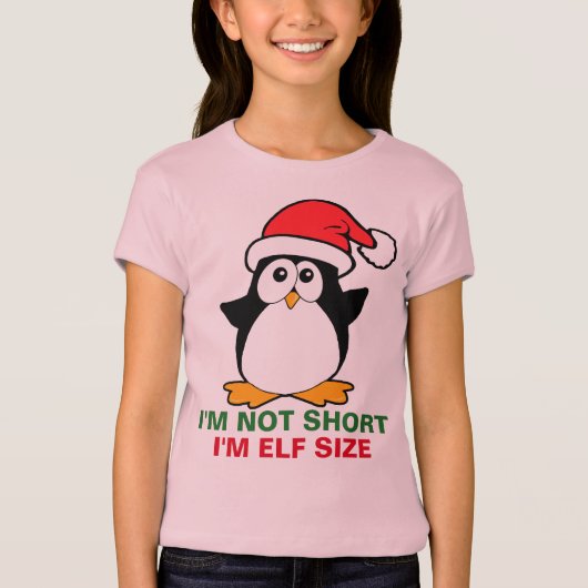可愛いクリスマスペンギン私は短くはない私は小妖精や小人サイズ Tシャツ (正面)