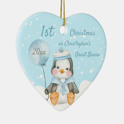 可愛いクリスマスペンギン素晴らし祖父母ブルー セラミックオーナメント (右)