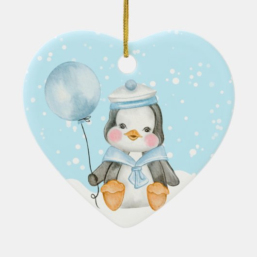 可愛いクリスマスペンギン素晴らし祖父母ブルー セラミックオーナメント (裏面)