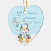 可愛いクリスマスペンギン素晴らし祖父母ブルー セラミックオーナメント (左)
