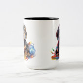 可愛いクリスマスホリデーダッシュント子犬 ツートーンマグカップ (中央)