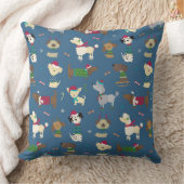 可愛いクリスマスホリデードッグパターンonブルー クッション (ブランケット)