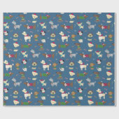 可愛いクリスマスホリデードッグパターンonブルー ラッピングペーパー (フラット)