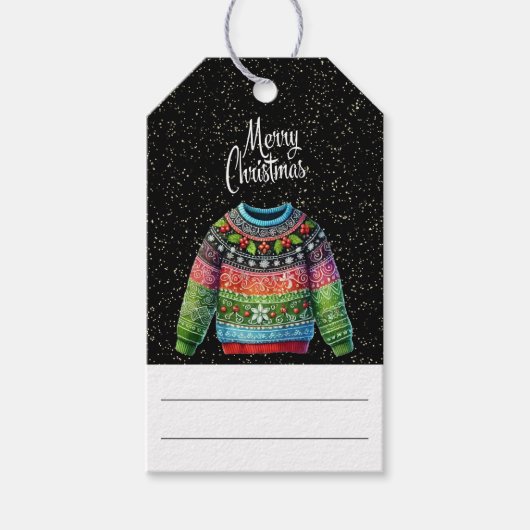 可愛いクリスマスホリーベリー醜いクリスマスセーター ギフトタグ (正面)