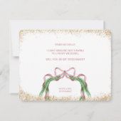 可愛いクリスマスボウピンクの水彩花嫁 招待状 (裏面)