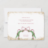 可愛いクリスマスボウピンクの水色のフラワーガール 招待状 (裏面)