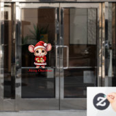可愛いクリスマスマウスの窓が引っ掛かる ウィンドウサイン (オフィスドア)