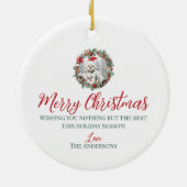 可愛いクリスマスマルタ犬の子犬サンタ帽子 セラミックオーナメント (裏面)