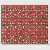 可愛いクリスマスマンガのキャラクター柄が赤 ラッピングペーパー (フラット)