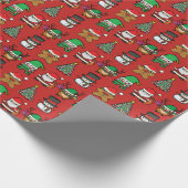 可愛いクリスマスマンガのキャラクター柄が赤 ラッピングペーパー (角)