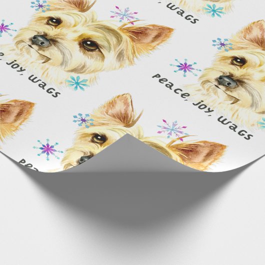 可愛いクリスマスヨークシャーテリアドッグピースジョイWAGSパターン ラッピングペーパー (角)