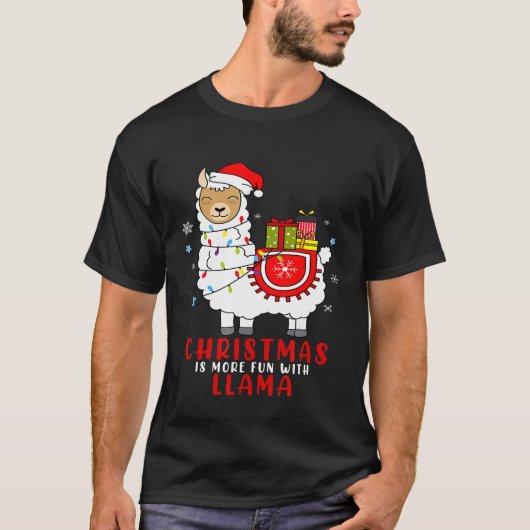 可愛いクリスマスラマパジャマとサンタクロース帽子M Tシャツ (正面)