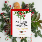 可愛いクリスマスレッドと緑ミスタントウの水色 箔シーズンカード