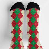 可愛いクリスマスレッドグリーンとベージュの格子模様 ソックス (上部)