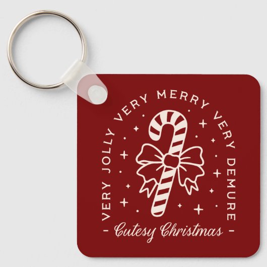 可愛いクリスマス名門私立校風のキャンディーの杖を赤く キーホルダー (正面)