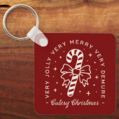可愛いクリスマス名門私立校風のキャンディーの杖を赤く キーホルダー (正面)