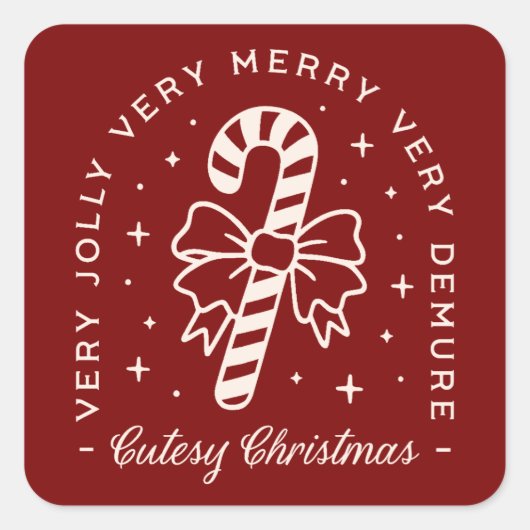 可愛いクリスマス名門私立校風のキャンディーの杖を赤く スクエアシール (正面)
