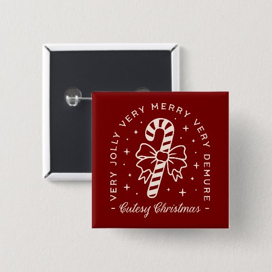 可愛いクリスマス名門私立校風のキャンディーの杖を赤く 缶バッジ (正面&裏面)
