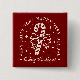 可愛いクリスマス名門私立校風のキャンディーの杖を赤く 缶バッジ