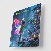 可愛いクリスマス妖精のグラデーションのネオン翼 スクエア壁時計 (傾斜)