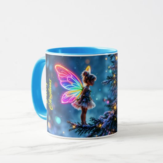 可愛いクリスマス妖精のグラデーションのネオン翼 マグカップ (正面左)