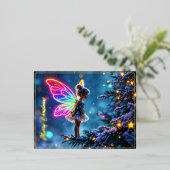 可愛いクリスマス妖精のグラデーションのネオン翼 箔シーズンポストカード (立ち正面)