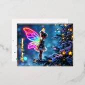 可愛いクリスマス妖精のグラデーションのネオン翼 箔シーズンポストカード (正面/裏面)