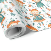 可愛いクリスマス小さな女の子柄 ラッピングペーパー (ロールコーナー)