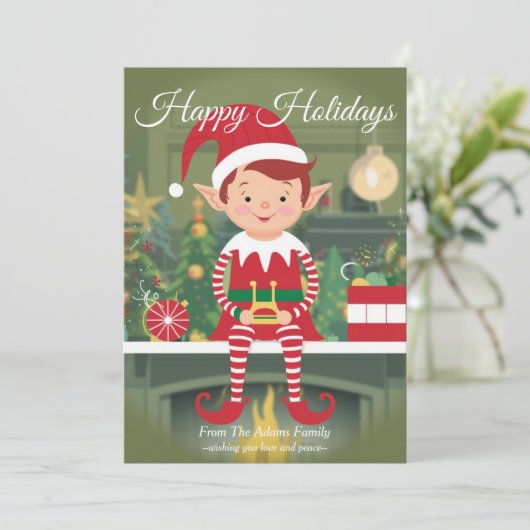 可愛いクリスマス小妖精や小人オンシェルフホリデーカード シーズンカード (スタンド正面)