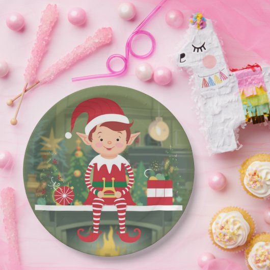 可愛いクリスマス小妖精や小人オンシェルフラウンド紙プレート ペーパープレート (パーティー)
