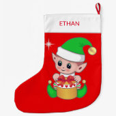 可愛いクリスマス小妖精や小人&ギフトボックス赤 ラージクリスマスストッキング (裏面)