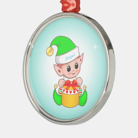 可愛いクリスマス小妖精や小人&ライトブルーの星 メタルオーナメント (左)