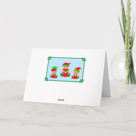 可愛いクリスマス小妖精や小人&レッドホワイトストライプのカード シーズンカード (裏面)