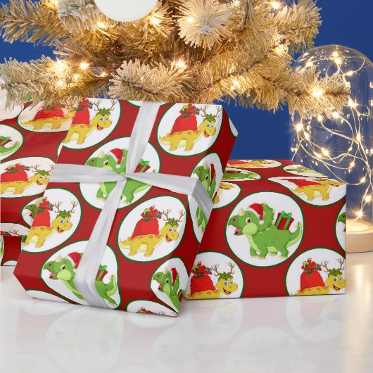 可愛いクリスマス恐竜のパターンパーティーラップ ラッピングペーパー (クリスマス)