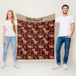 可愛いクリスマス恐竜の名前の毛布を追加 フリースブランケット