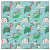 可愛いクリスマス恐竜の青 ファブリック (見本)