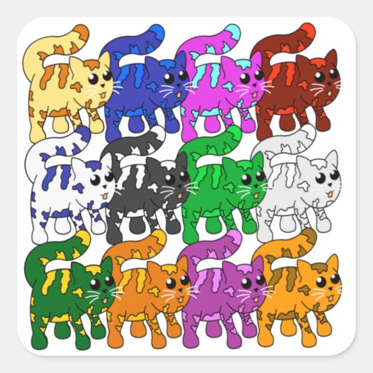 可愛いクリスマス柄の子猫の群れ スクエアシール (正面)