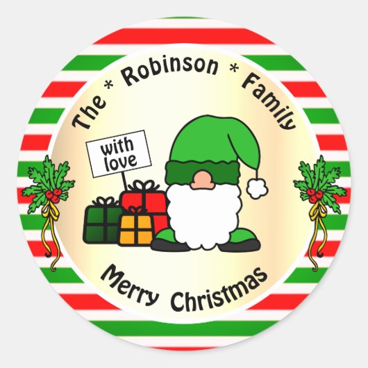 可愛いクリスマス格言グリーンとレッドストライプのユーモア ラウンドシール (正面)