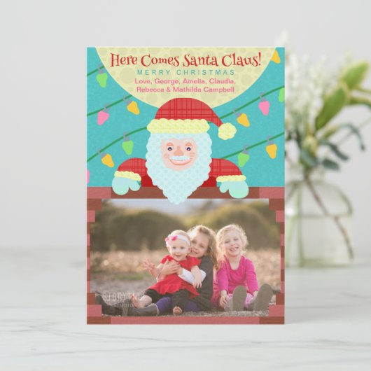可愛いクリスマス漫画サンタクロースカスタムの写真 シーズンカード (スタンド正面)